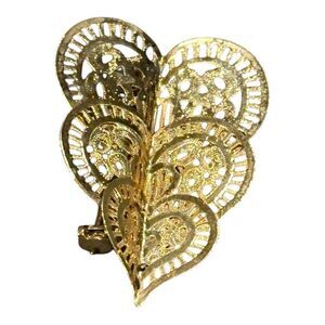 Heart Elegant Gold Filigree triple Heart brooch pin bag charm